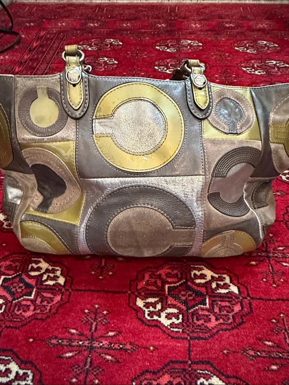Coach Y2K vintage metallic/suede MultiPatchwork signature C ALL Leather Tote